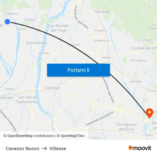 Cavasso Nuovo to Villesse map