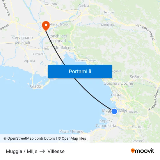 Muggia / Milje to Villesse map