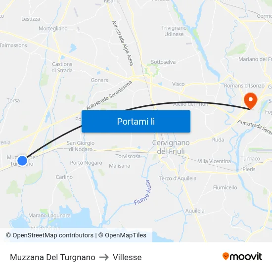 Muzzana Del Turgnano to Villesse map