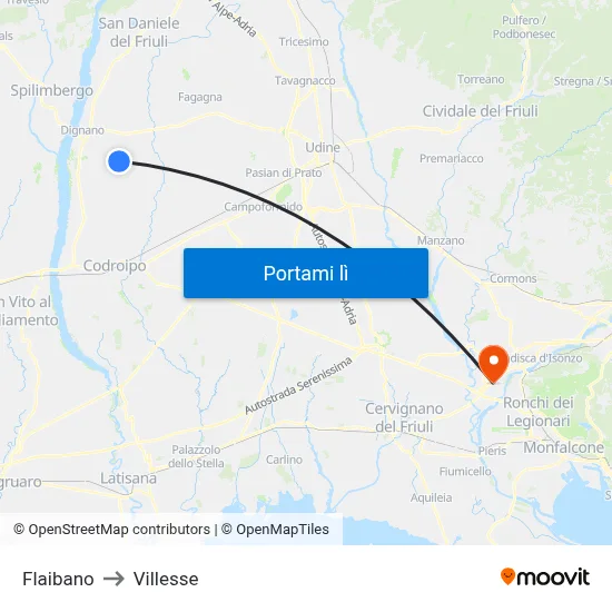Flaibano to Villesse map