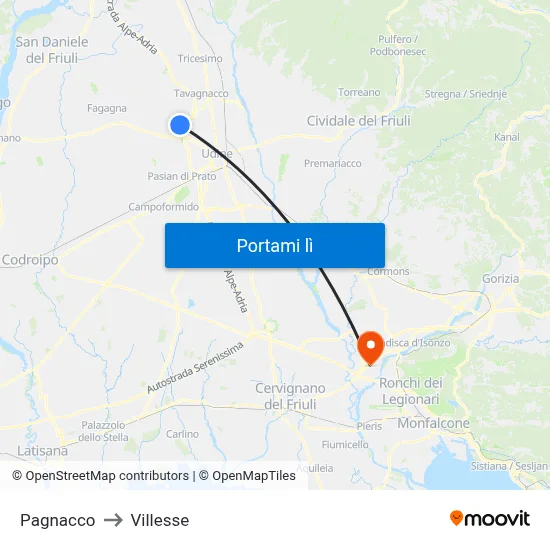 Pagnacco to Villesse map