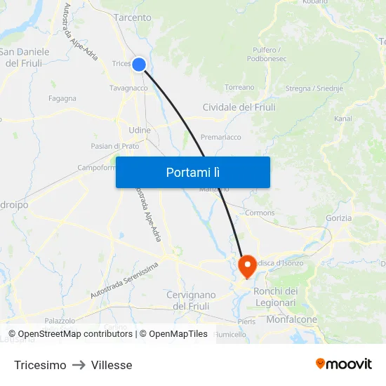 Tricesimo to Villesse map