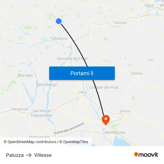 Paluzza to Villesse map
