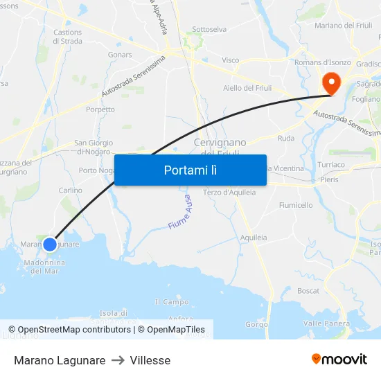 Marano Lagunare to Villesse map
