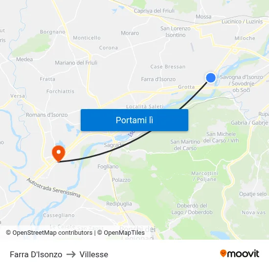 Farra D'Isonzo to Villesse map