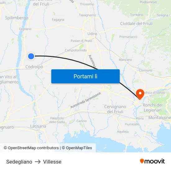 Sedegliano to Villesse map
