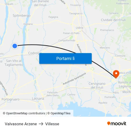 Valvasone Arzene to Villesse map