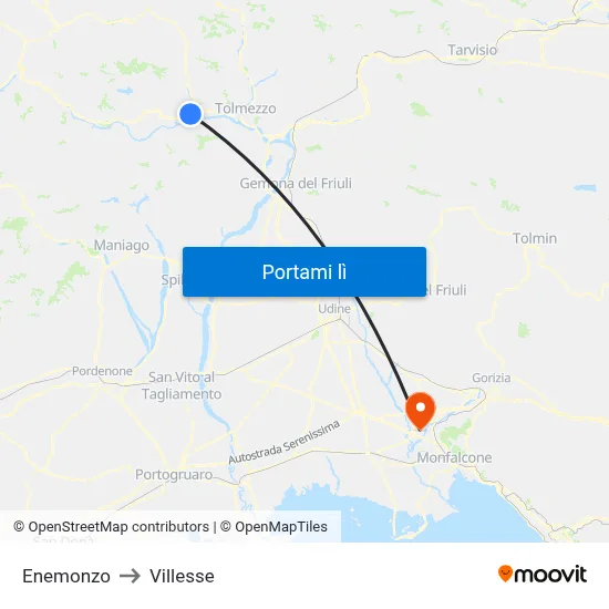 Enemonzo to Villesse map