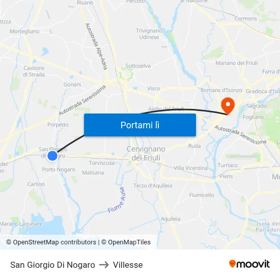 San Giorgio Di Nogaro to Villesse map