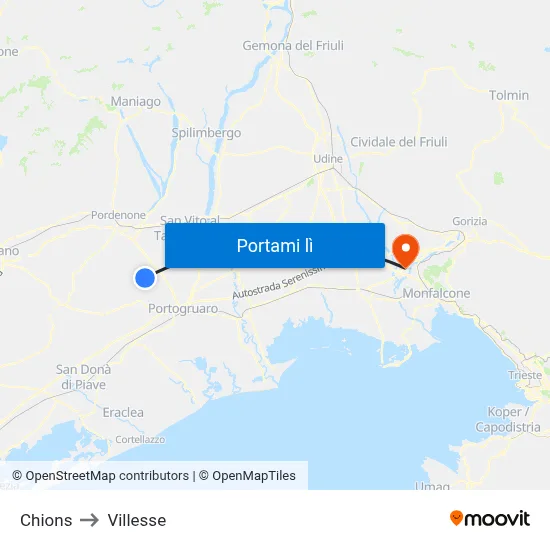 Chions to Villesse map