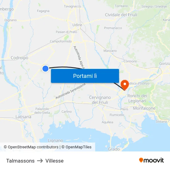 Talmassons to Villesse map