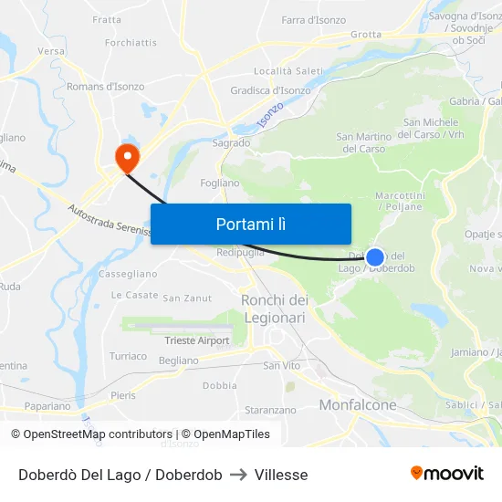 Doberdò Del Lago / Doberdob to Villesse map