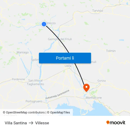 Villa Santina to Villesse map