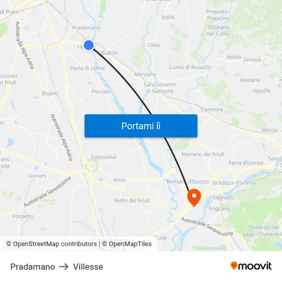 Pradamano to Villesse map