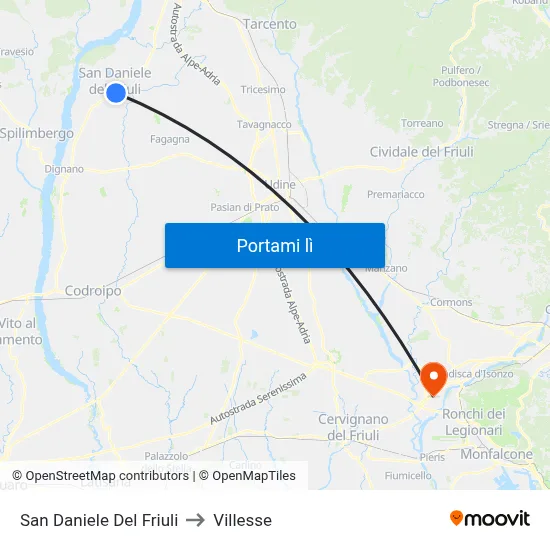 San Daniele Del Friuli to Villesse map