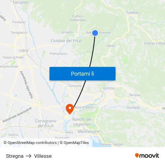Stregna to Villesse map