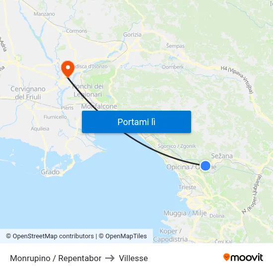 Monrupino / Repentabor to Villesse map