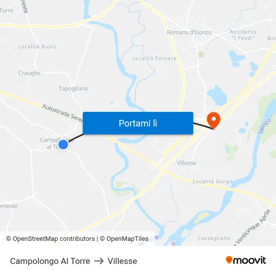 Campolongo Al Torre to Villesse map