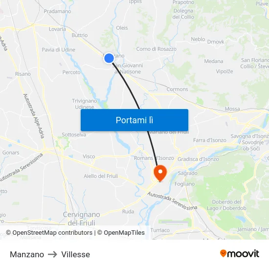 Manzano to Villesse map