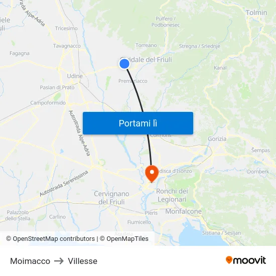 Moimacco to Villesse map