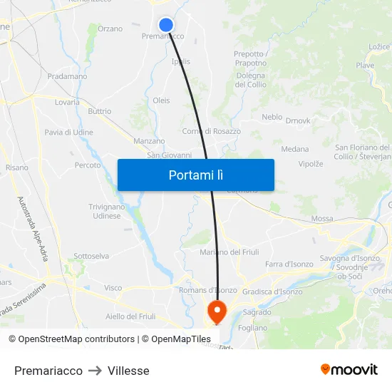 Premariacco to Villesse map