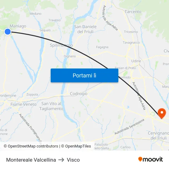 Montereale Valcellina to Visco map