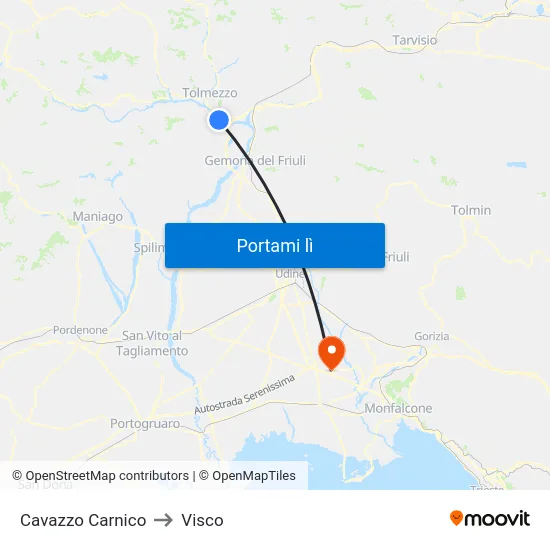 Cavazzo Carnico to Visco map