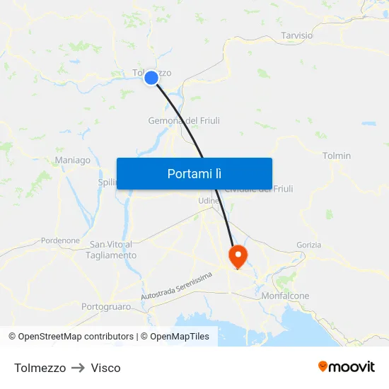 Tolmezzo to Visco map