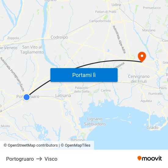 Portogruaro to Visco map