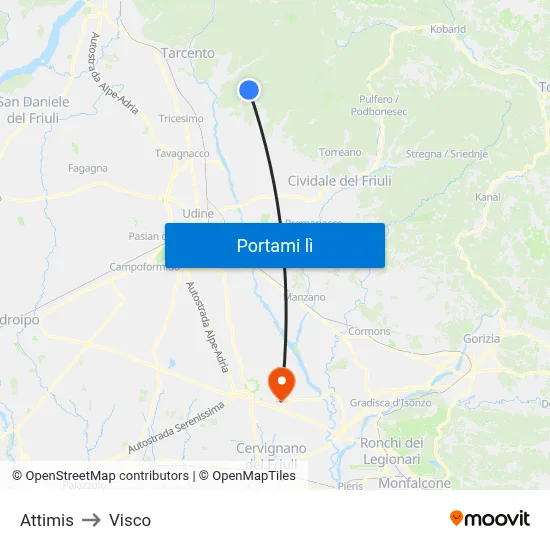 Attimis to Visco map