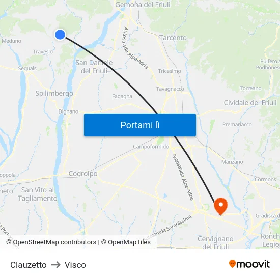 Clauzetto to Visco map