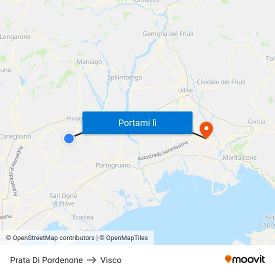 Prata Di Pordenone to Visco map