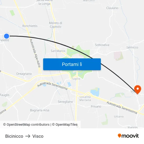 Bicinicco to Visco map