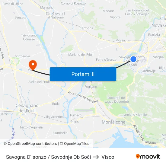 Savogna D'Isonzo / Sovodnje Ob Soči to Visco map