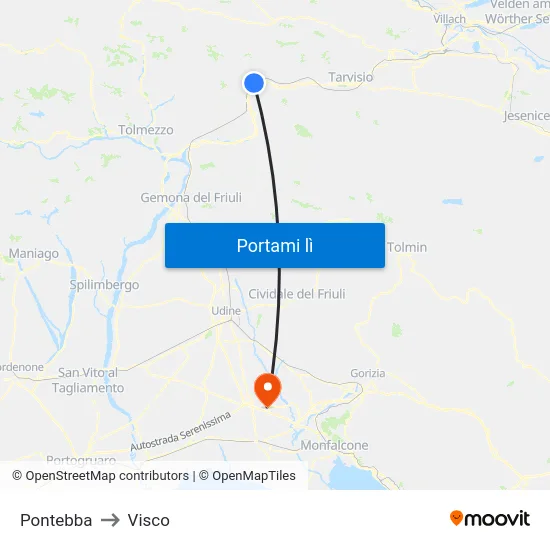 Pontebba to Visco map