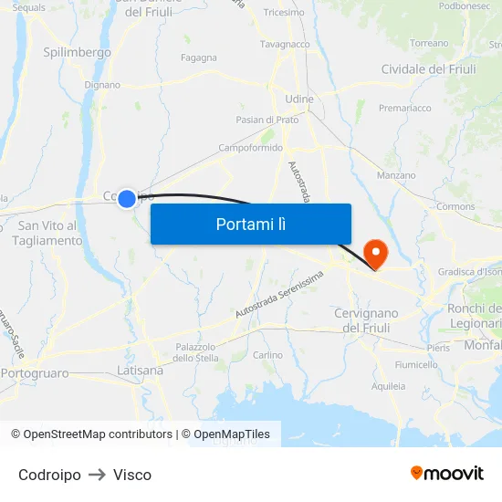 Codroipo to Visco map