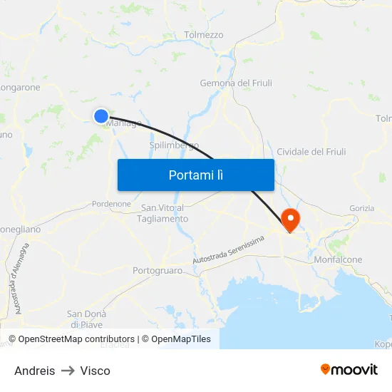 Andreis to Visco map