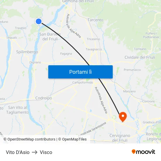 Vito D'Asio to Visco map