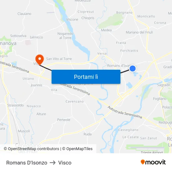 Romans D'Isonzo to Visco map