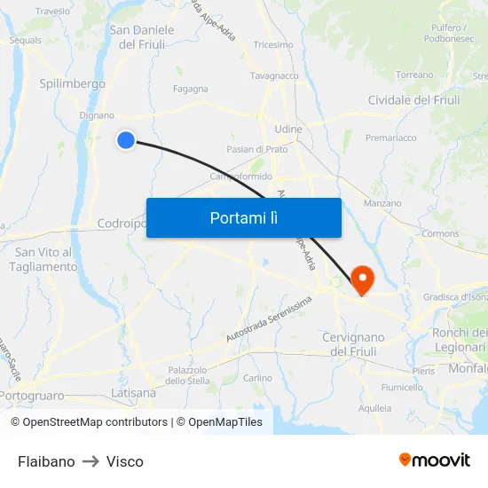 Flaibano to Visco map