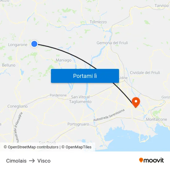 Cimolais to Visco map