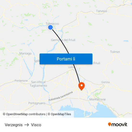 Verzegnis to Visco map