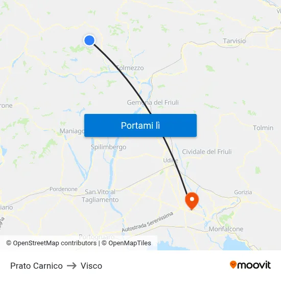 Prato Carnico to Visco map