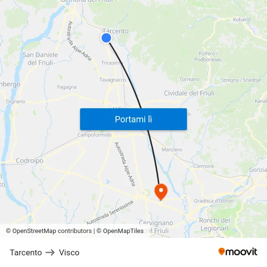 Tarcento to Visco map