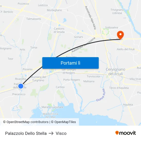 Palazzolo Dello Stella to Visco map