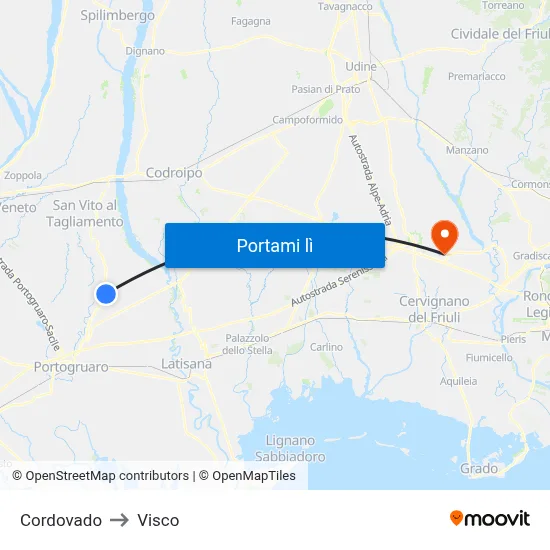Cordovado to Visco map
