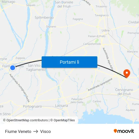 Fiume Veneto to Visco map