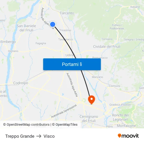 Treppo Grande to Visco map