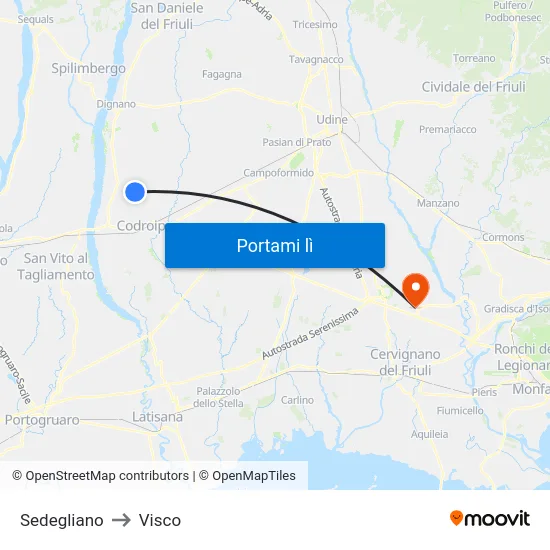 Sedegliano to Visco map