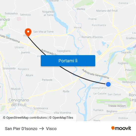 San Pier D'Isonzo to Visco map